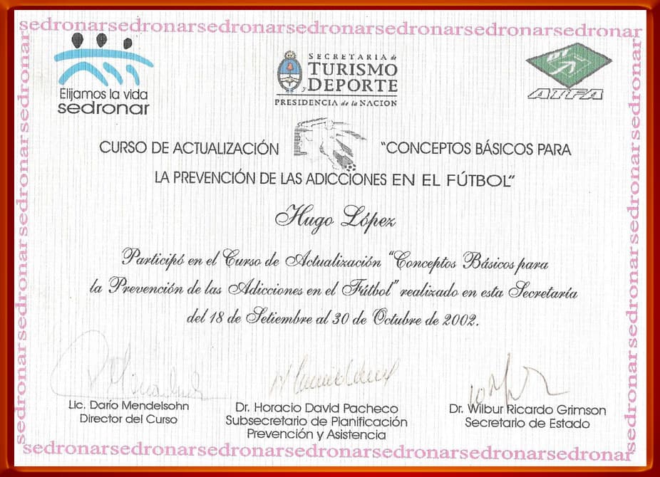 Clínica Prevención de las Adicciones en el Futbol. Octubre 2002. SEDRONAR.