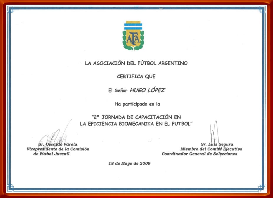 Capacitación en la Eficiencia Biomecánica en el Fútbol. Mayo 2009. Buenos Aires