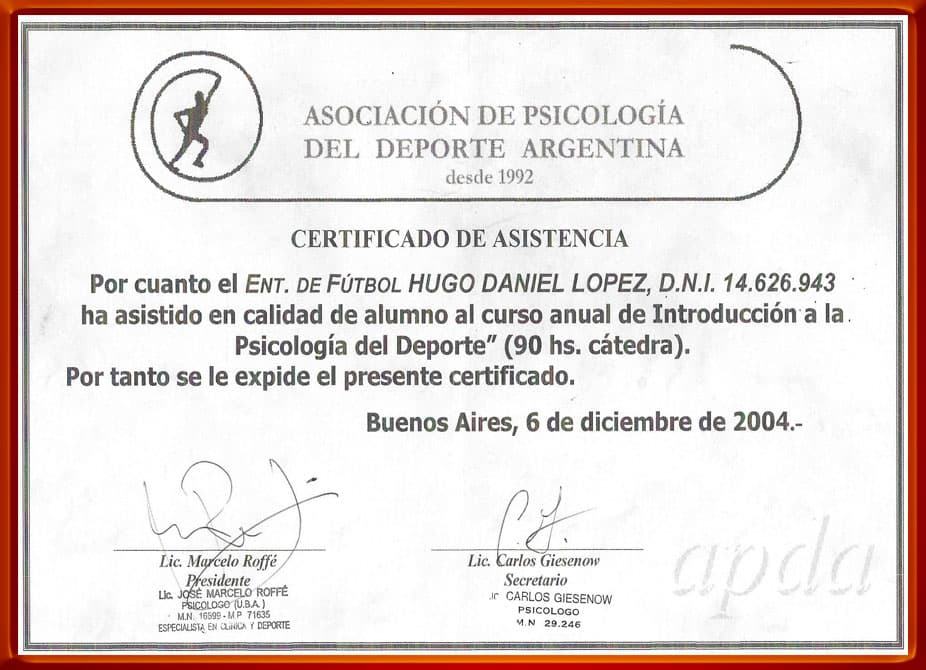 Curso de Psicología deportiva - Marzo/Diciembre2004. 'CENARD'