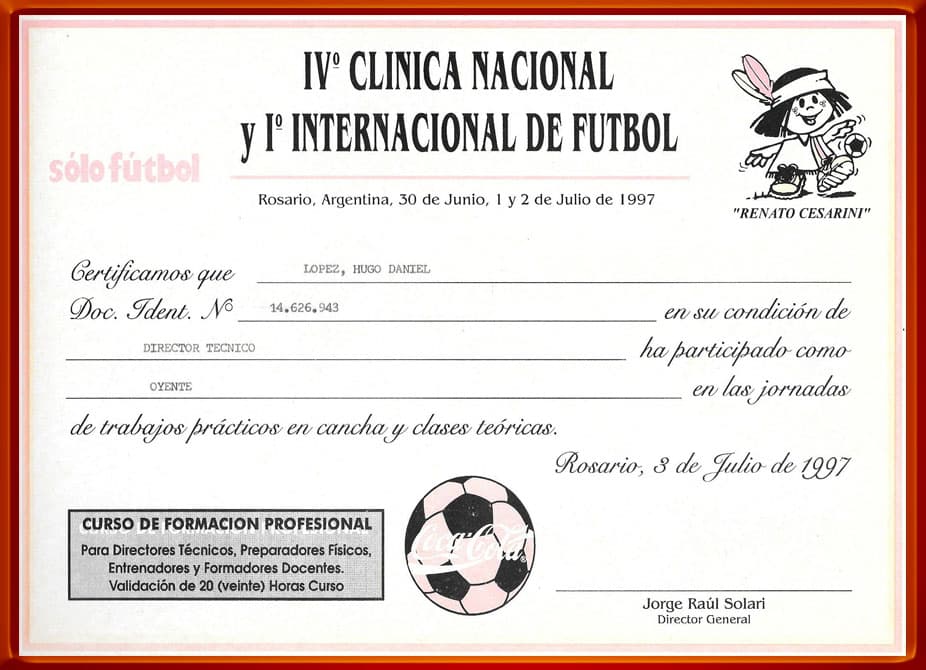 Clínica Nacional e Internacional de Futbol. Julio1997 . Rosario Santa Fé.