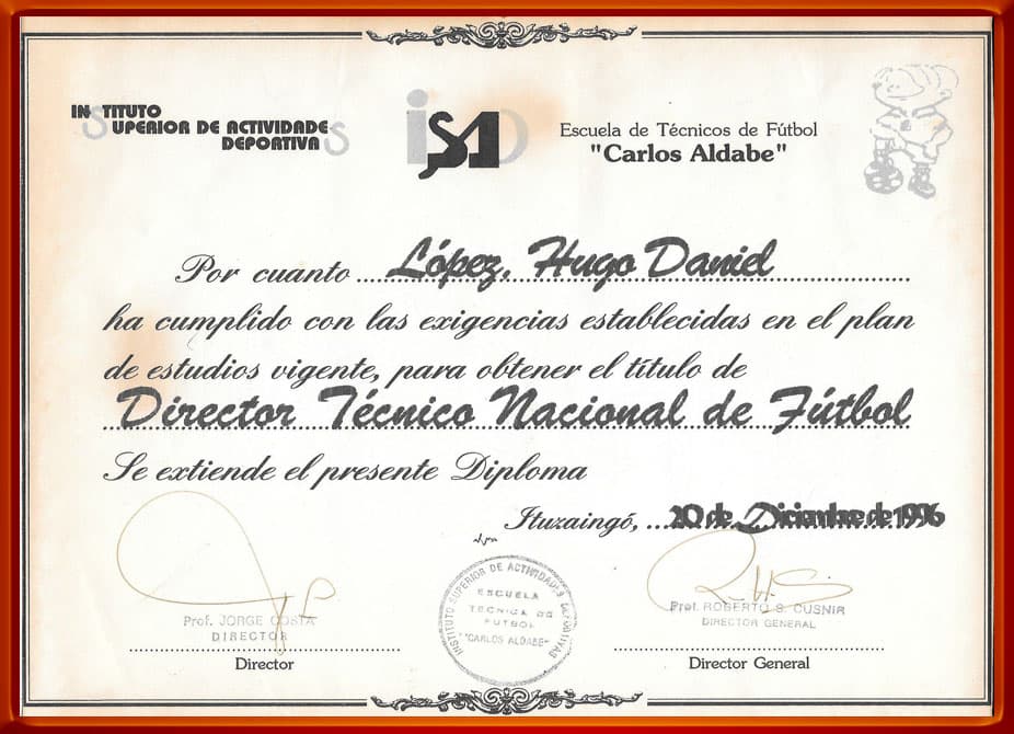 Entrenador Nacional de Fútbol. Diciembre 1996