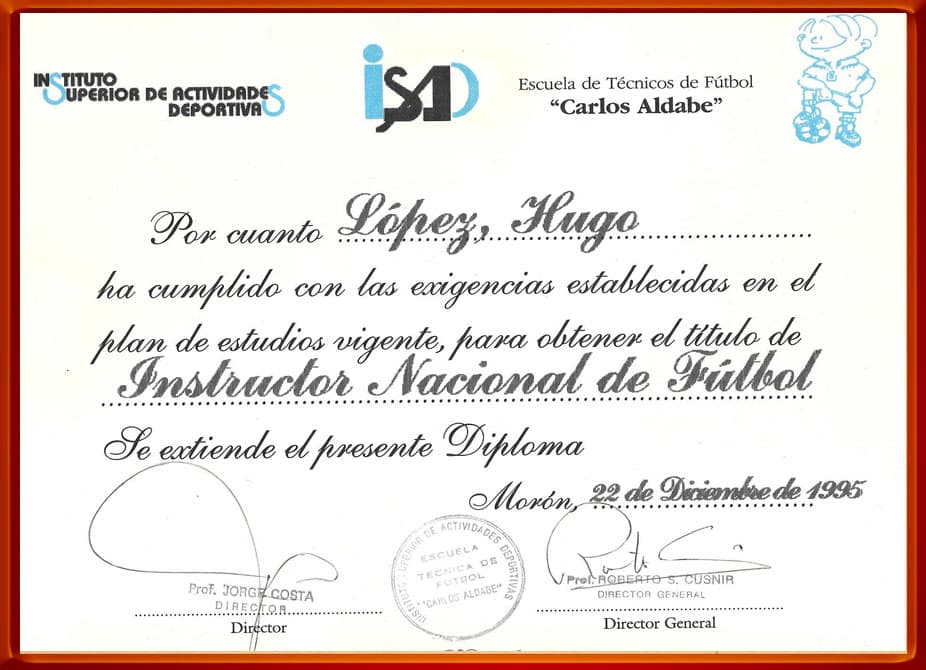 Instructor Nacional de Fútbol. Diciembre 1995