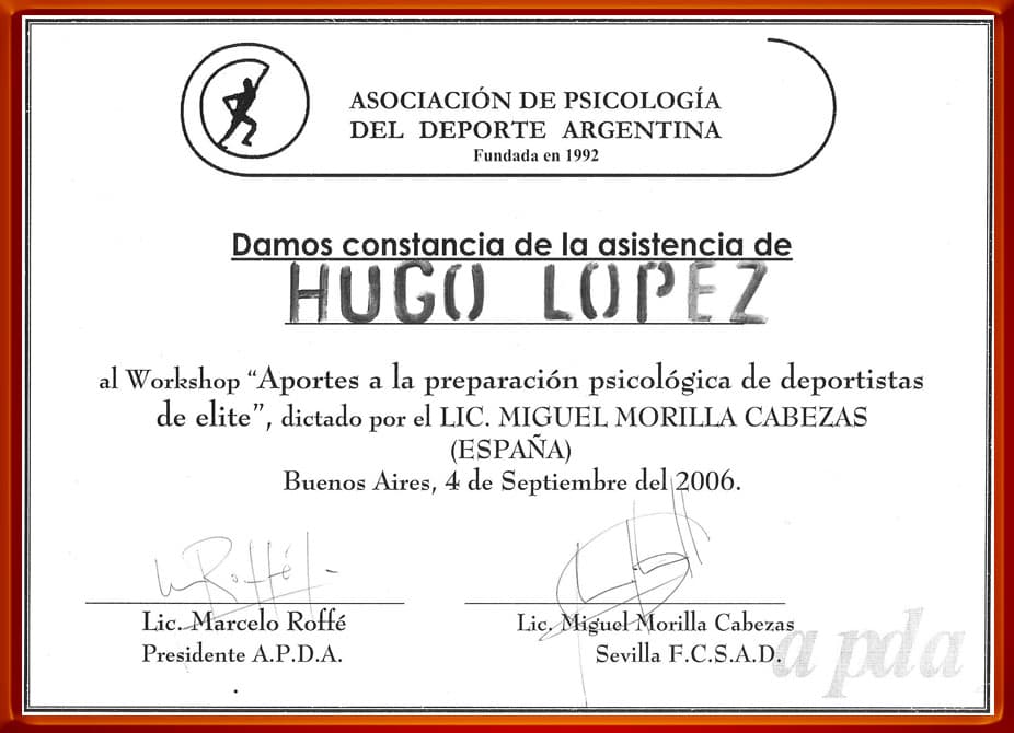 Preparación Psicológica de Deportistas de Elite. Septiembre 2006. A.P.D.A.